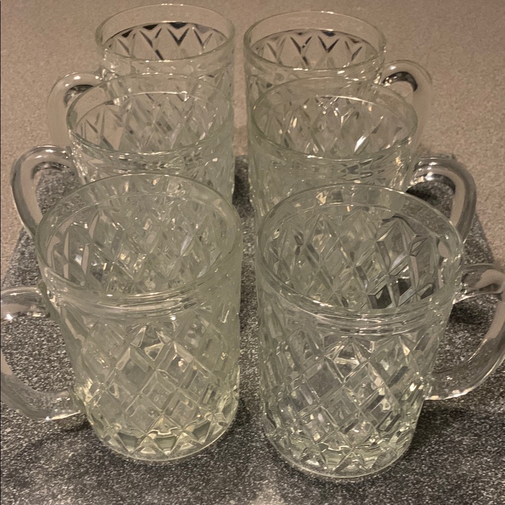 ARCOROC -Paul Sebastian Vintage 24% Lead Crystal Clear Glass Mug Set of 6